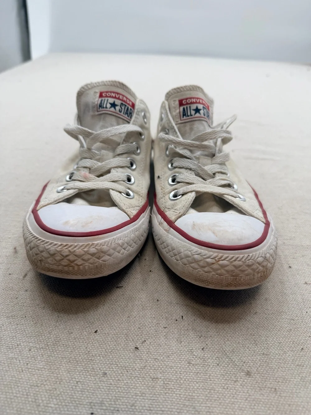 Converse White Low Top Sneakers with Red Trim
